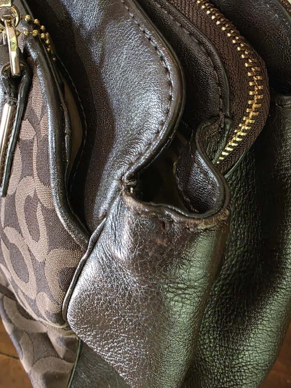 Coach Brown Signature Tote with Dark Leather Trim w matching wallet